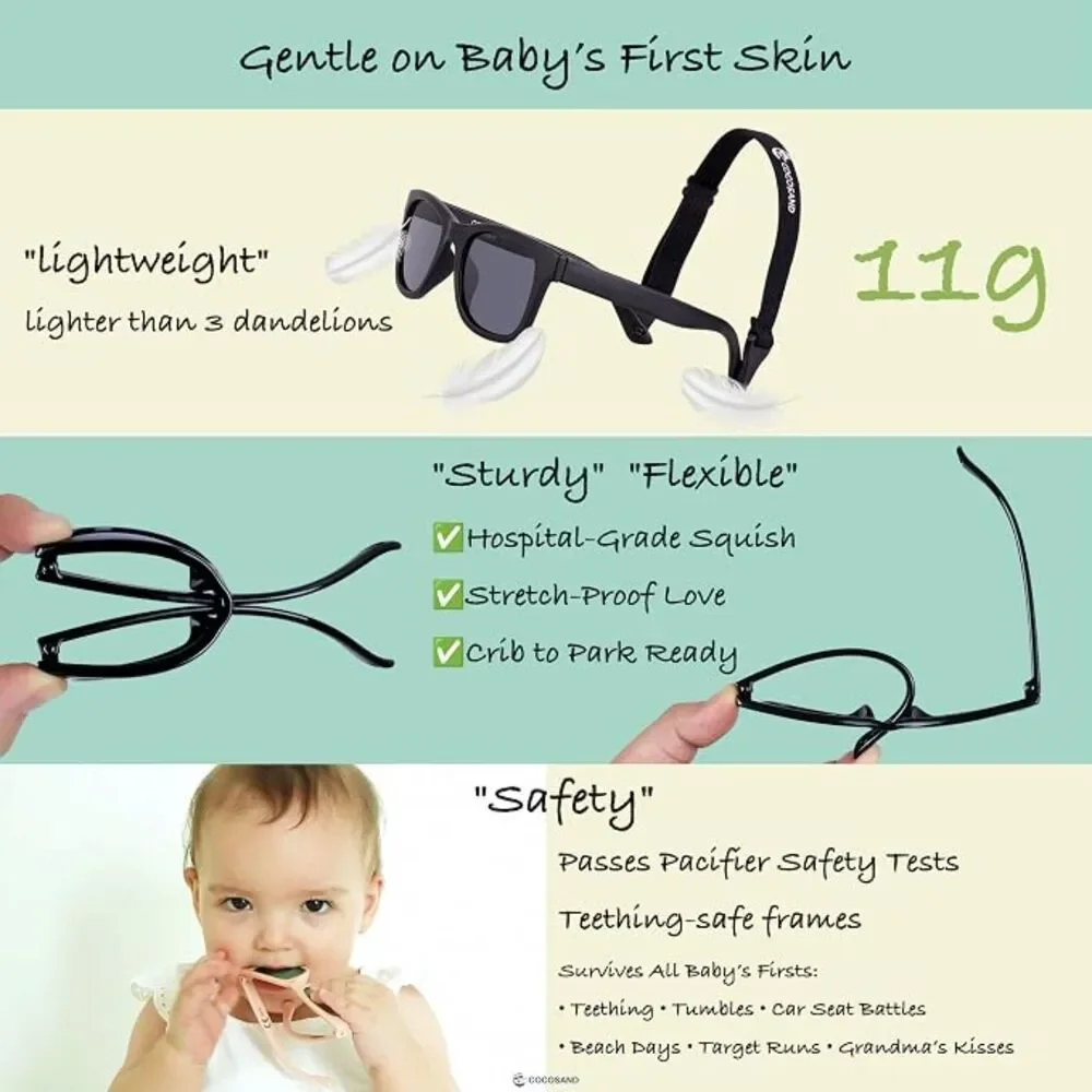Flexible Polarized Baby Sunglasses with Strap UV Protection 0-24 Months Infant